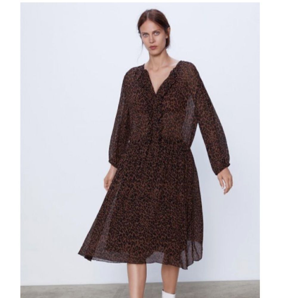 ‎Zara Animal Print Midi Boho Ruffled Dress